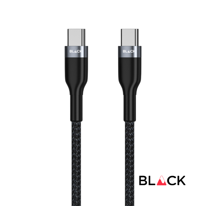 BLACK Cable Strong & Fast Nylon USB C to C, 25000+ bends, 60W, 1.2m, 1Yr warranty BLACK Cable Strong & Fast Nylon USB C to C, 25000+ bends, 60W, 1.2m, 1Yr warranty